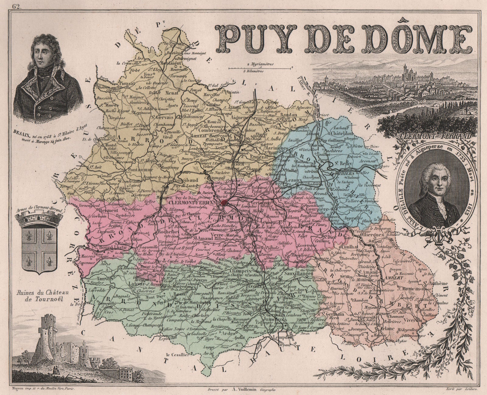 PUY-DE-DÔME. Département. Clermont-Ferrand. Desaix. Delille. VUILLEMIN 1879 map